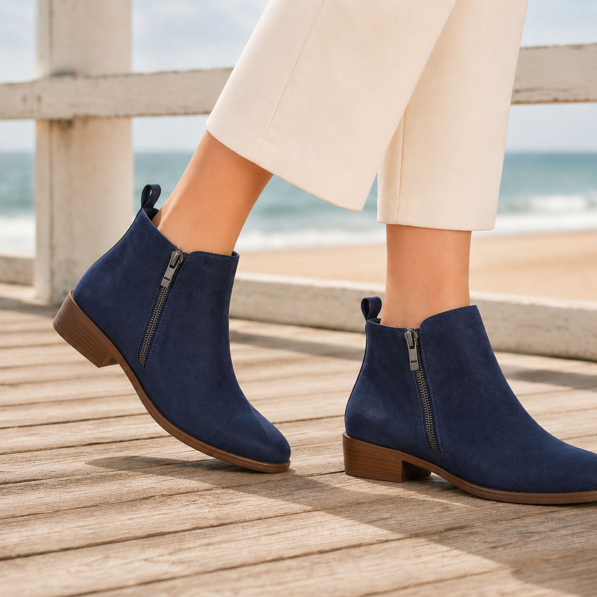 Women's Orthopaedic Low Heel Side Zip Faux Leather Ankle Boots