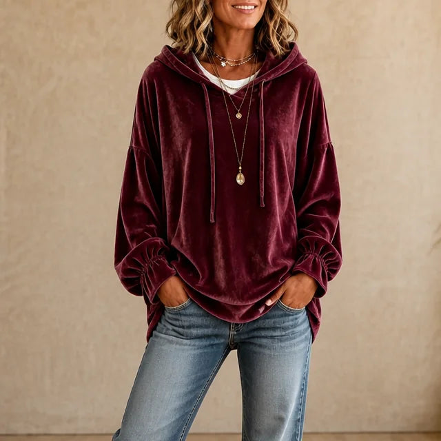 Women's Oversized Velour Drawstring Hoodie