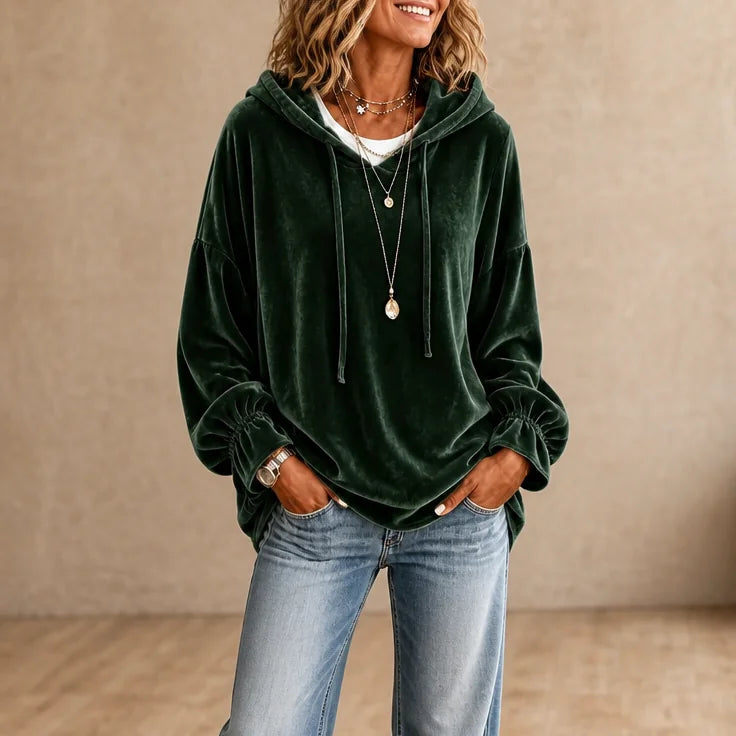Women's Oversized Velour Drawstring Hoodie
