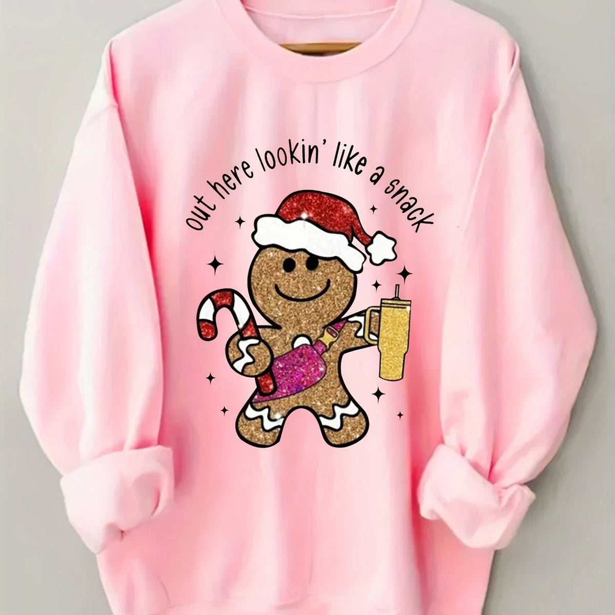 Women's Christmas Jumper Gingerbread Print Oversized in Pink