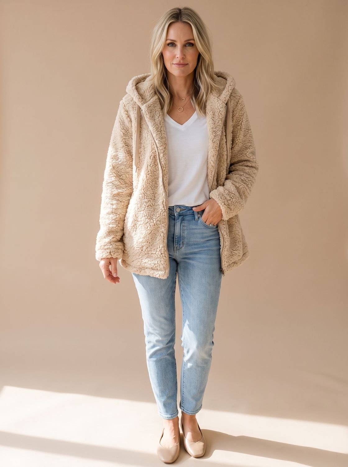 Women's Oversized Hooded Fleece Zip-Up Coat