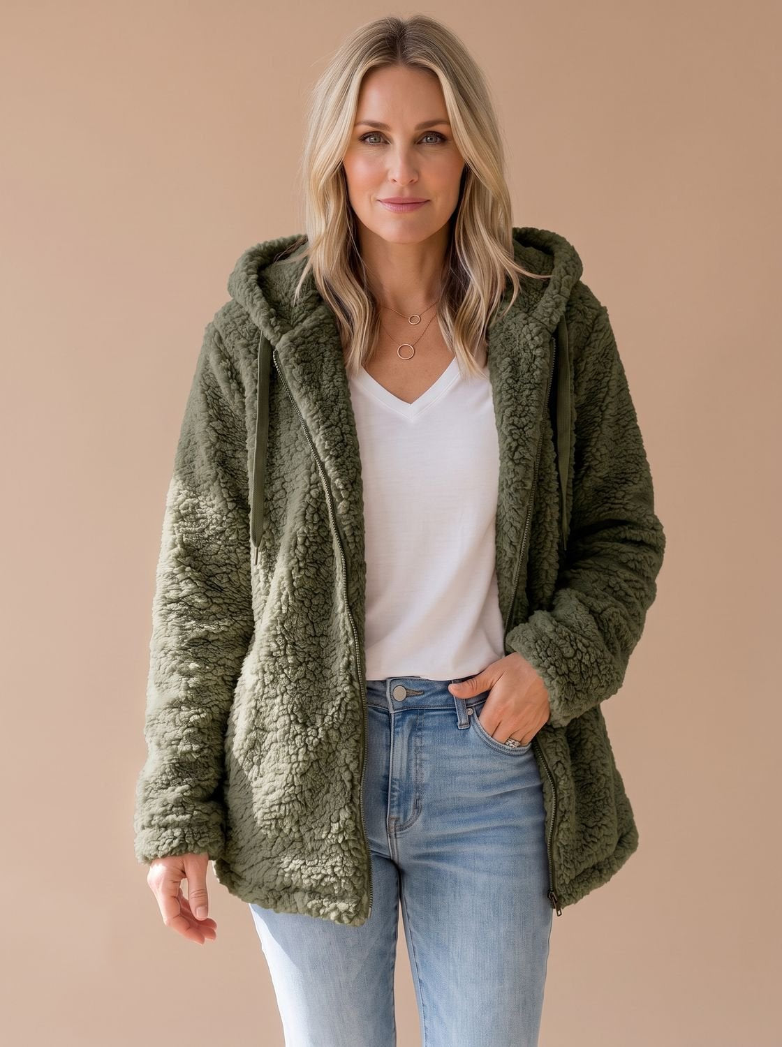 Women's Oversized Hooded Fleece Zip-Up Coat