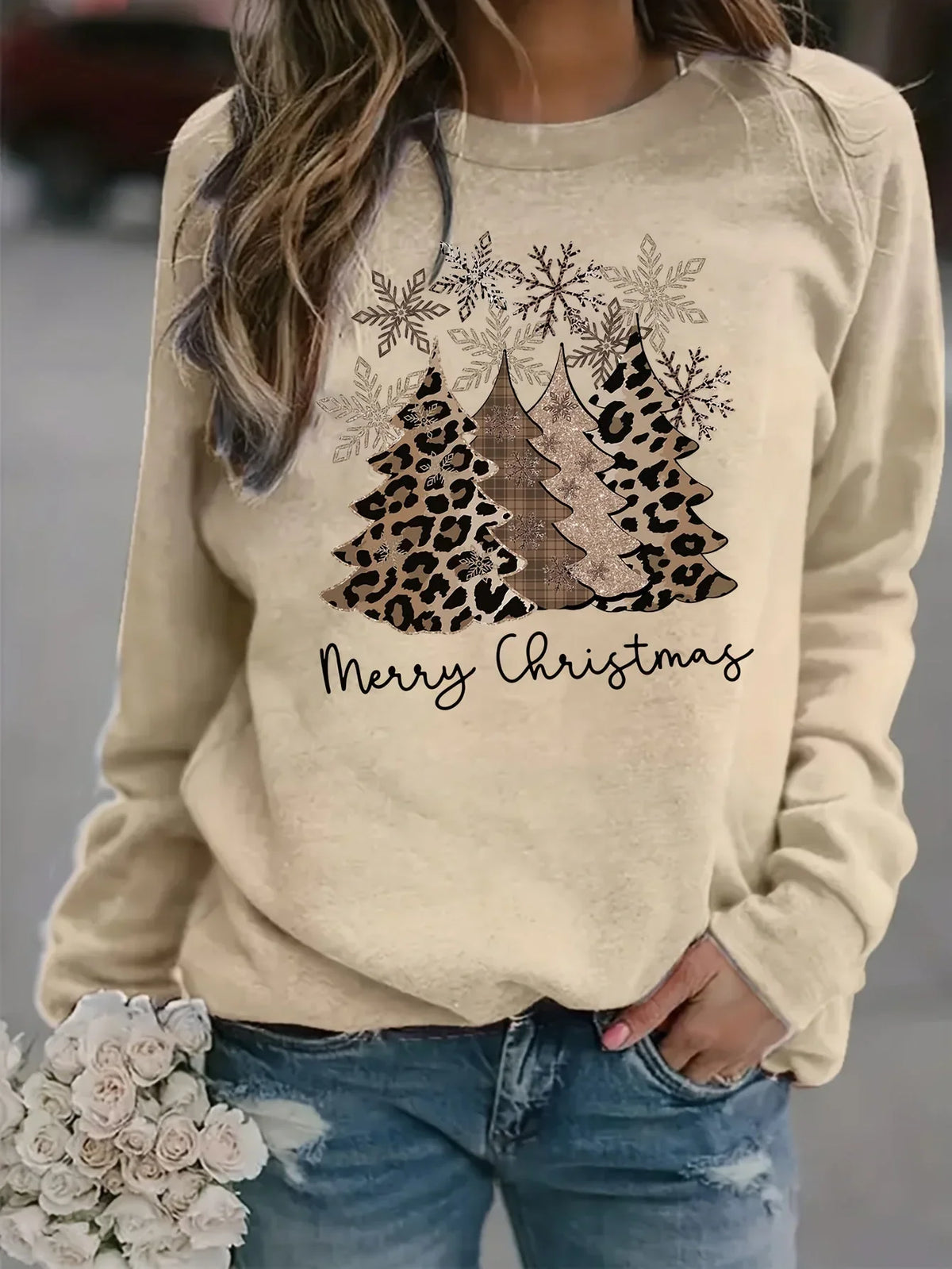 Women's Christmas Jumper Leopard Tree Oversized