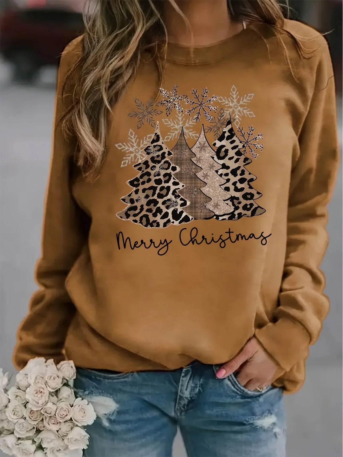 Women's Christmas Jumper Leopard Tree Oversized