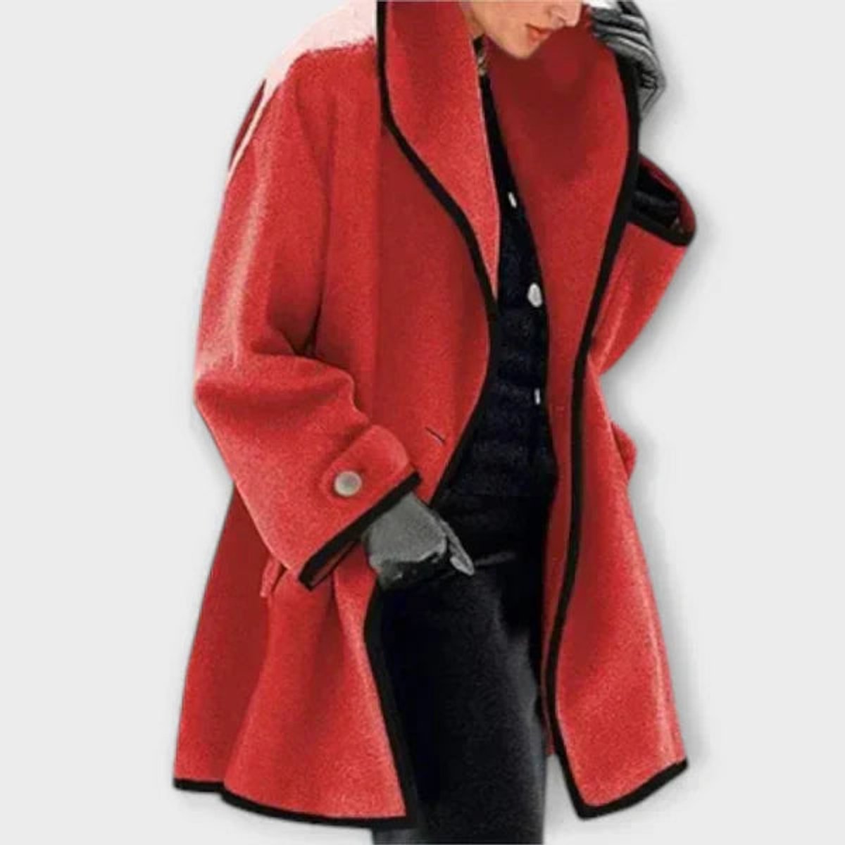 Women's Oversized Wool-Look Swing Coat with Contrast Trim