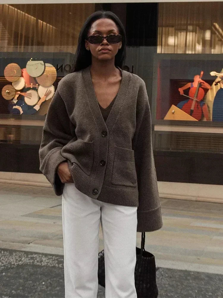 Women's Oversized V-Neck Button Cardigan