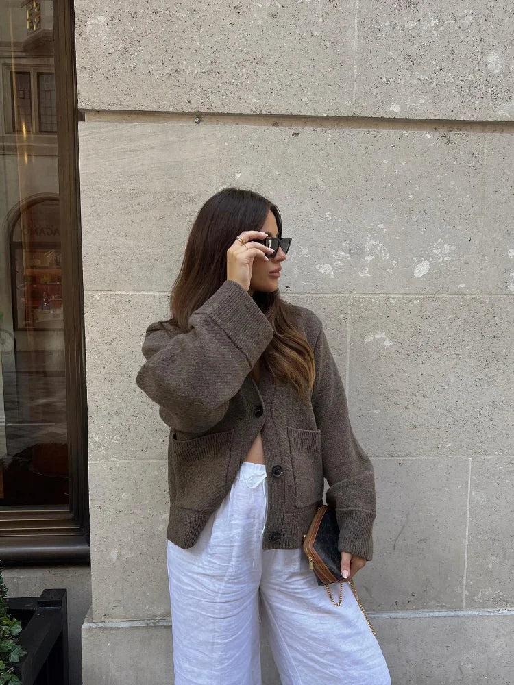 Women's Oversized V-Neck Button Cardigan