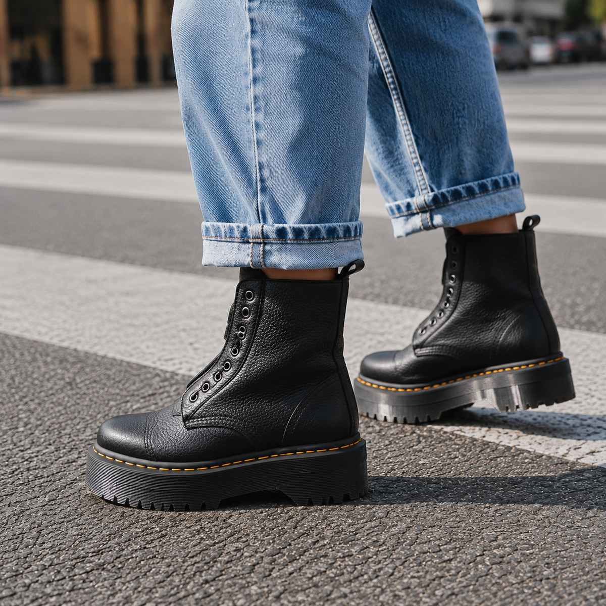 Women's Chunky Platform Front Zip Ankle Boots in Black