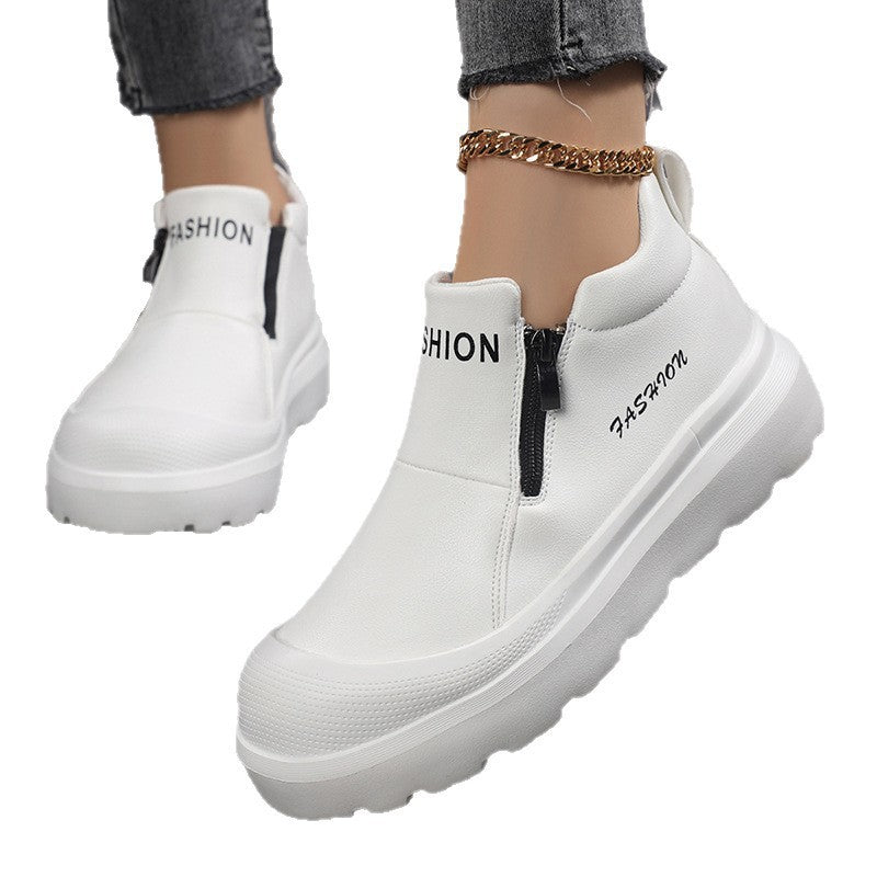Women's Platform Slip-On Faux Leather Trainers with Side Zip