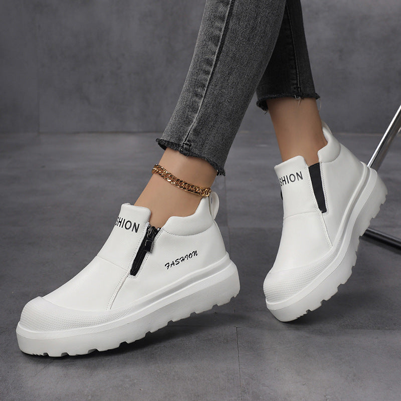 Women's Platform Slip-On Faux Leather Trainers with Side Zip