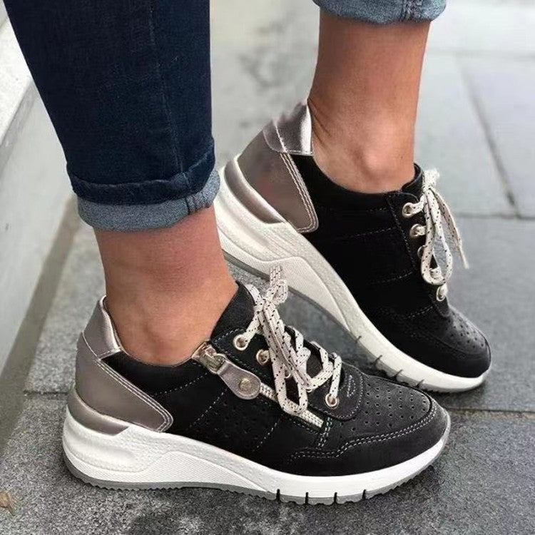 Women's Wedge Platform Faux Suede Trainers with Side Zip