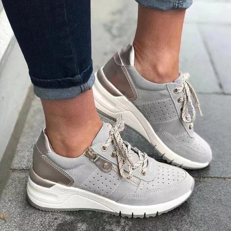 Women's Wedge Platform Faux Suede Trainers with Side Zip