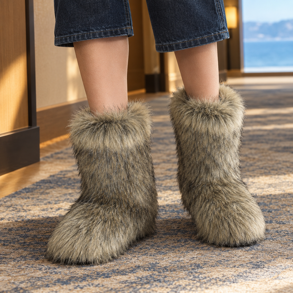 Women's Long Pile Plush Mid-Calf Winter Boots