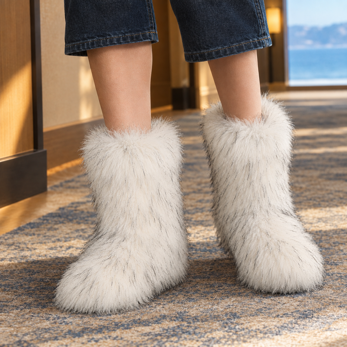 Women's Long Pile Plush Mid-Calf Winter Boots