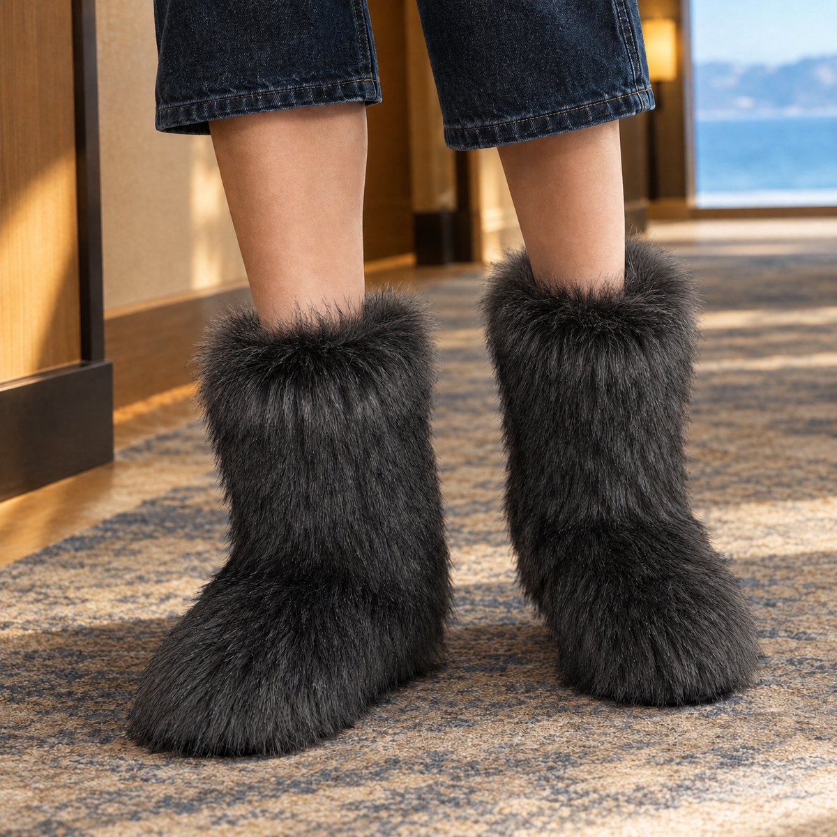 Women's Long Pile Plush Mid-Calf Winter Boots
