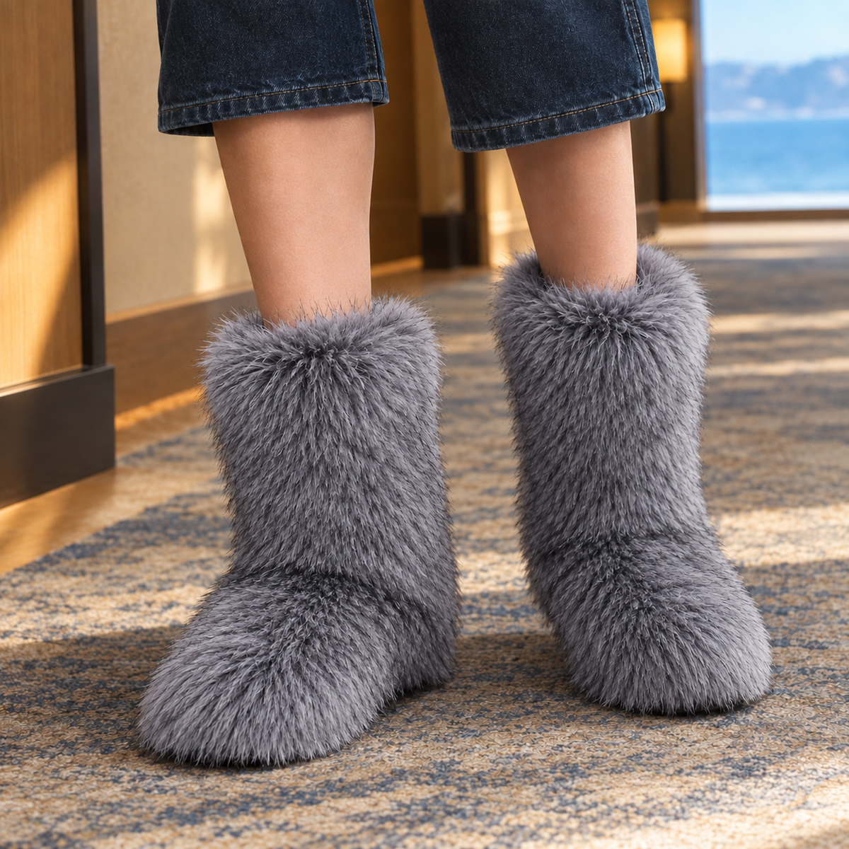 Women's Long Pile Plush Mid-Calf Winter Boots