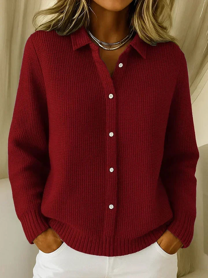 Women's Collared Ribbed Knit Button Cardigan
