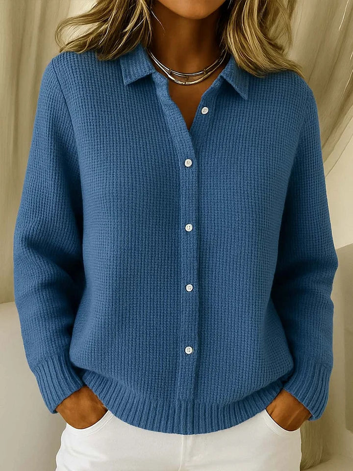 Women's Collared Ribbed Knit Button Cardigan