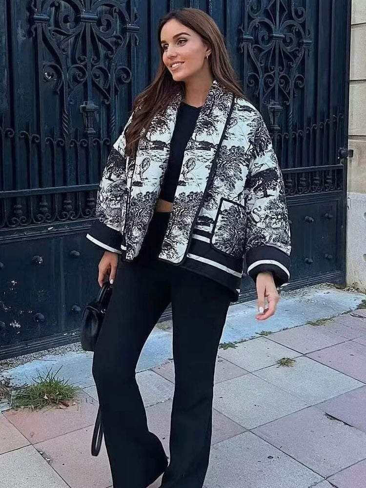 Women's Toile Print Open Front Jacket