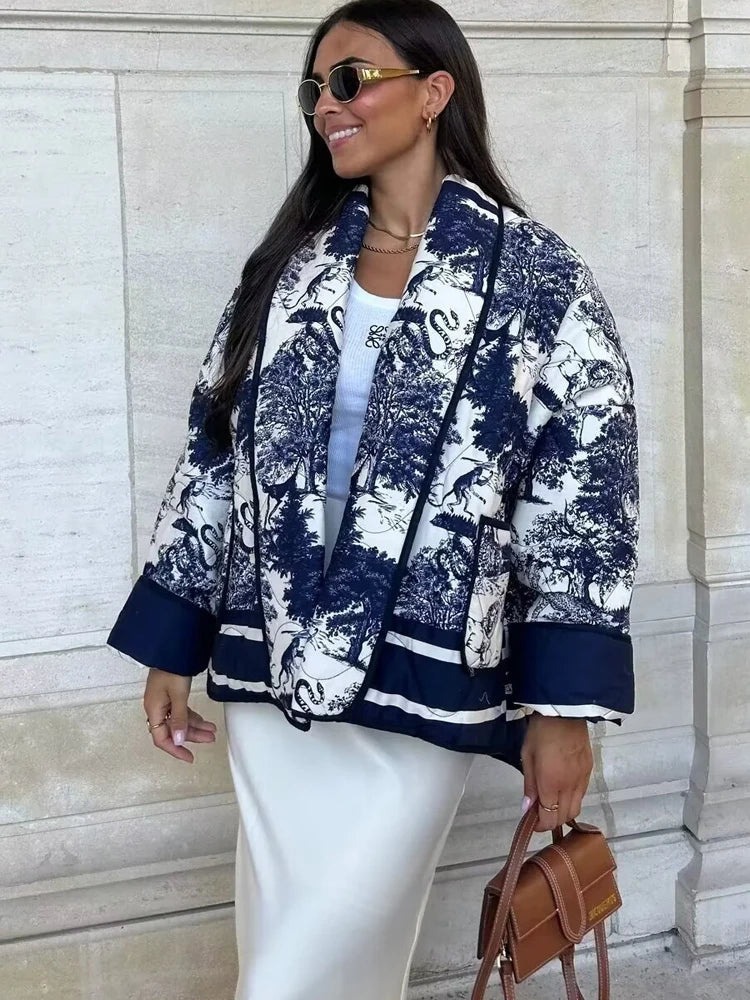 Women's Toile Print Open Front Jacket