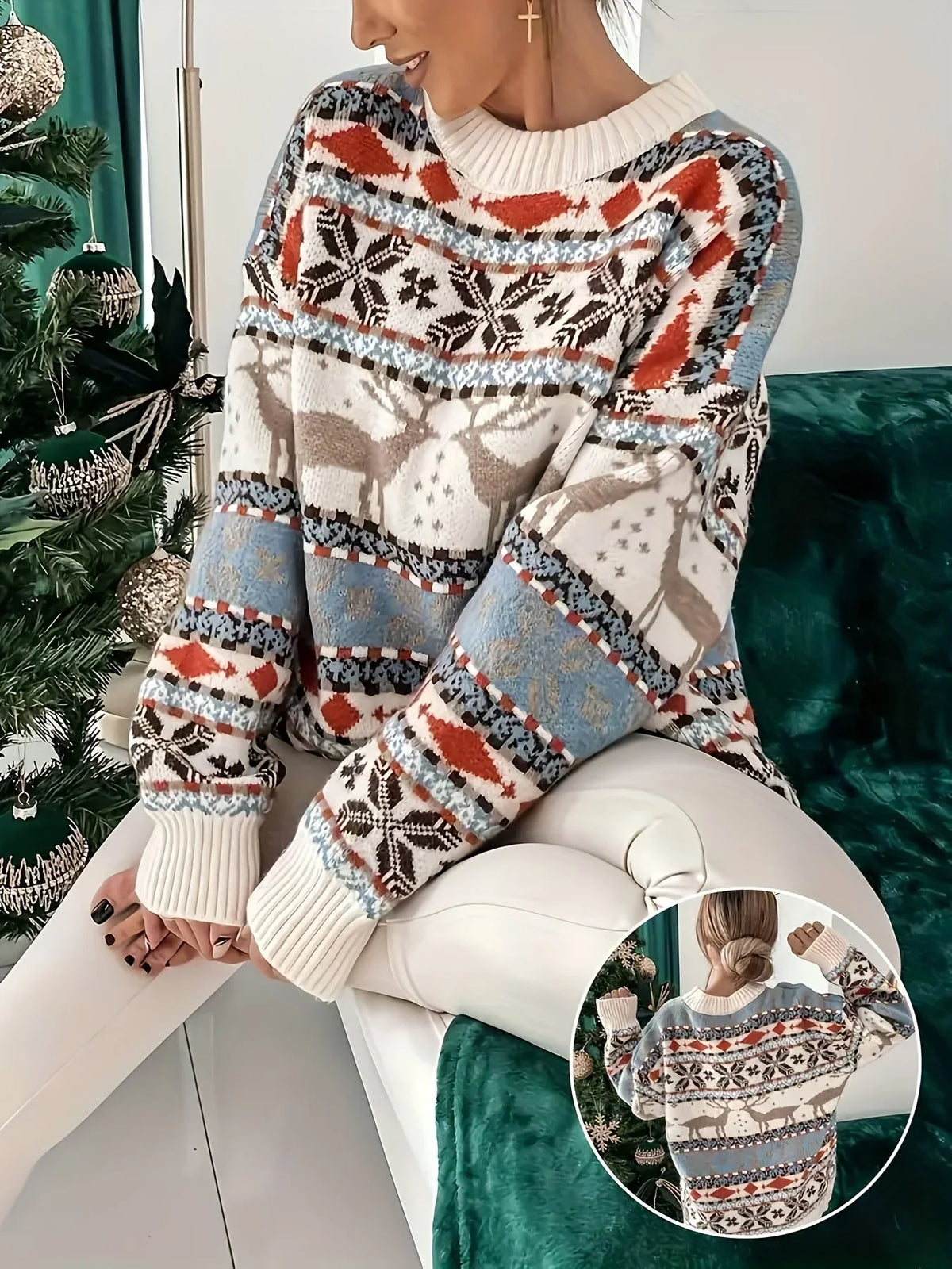 Women's Christmas Jumper Fair Isle Reindeer Oversized