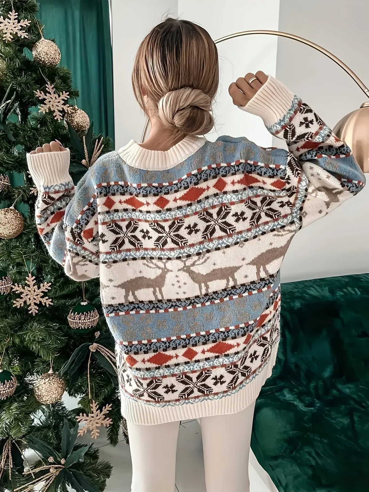 Women's Christmas Jumper Fair Isle Reindeer Oversized