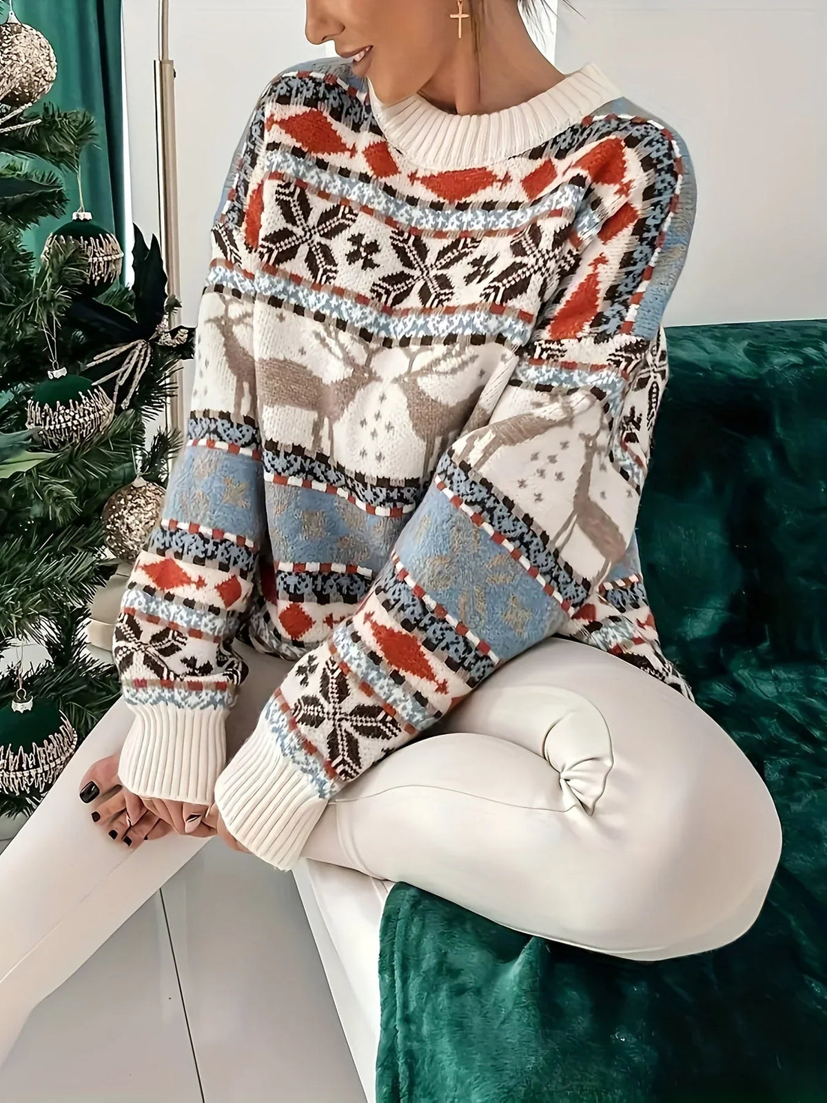 Women's Christmas Jumper Fair Isle Reindeer Oversized