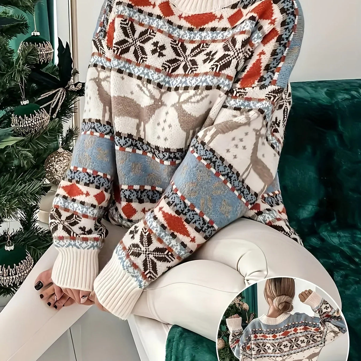 Women's Christmas Jumper Fair Isle Reindeer Oversized