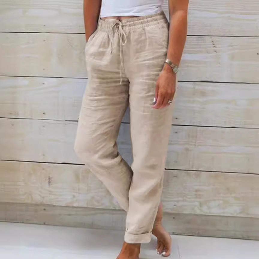 Women's Drawstring Tapered Trousers with Cuffed Hem