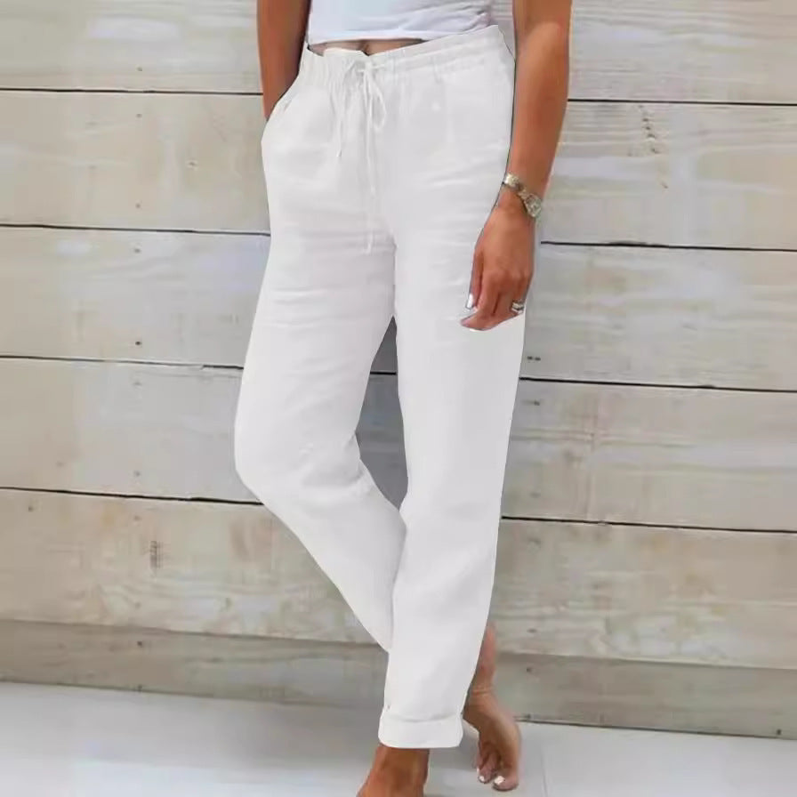 Women's Drawstring Tapered Trousers with Cuffed Hem