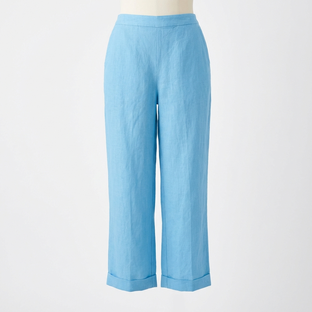 Women's Elasticated Waist Straight-Leg Trousers with Turn-Ups