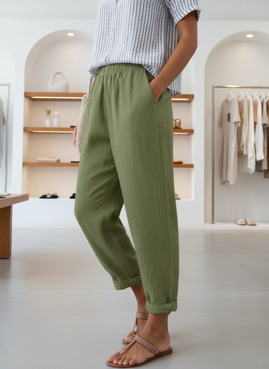 Women's Relaxed Elastic Waist Trousers with Pockets