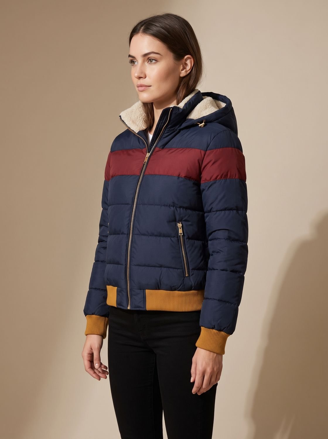 Women's Retro Stripe Hooded Puffer Jacket