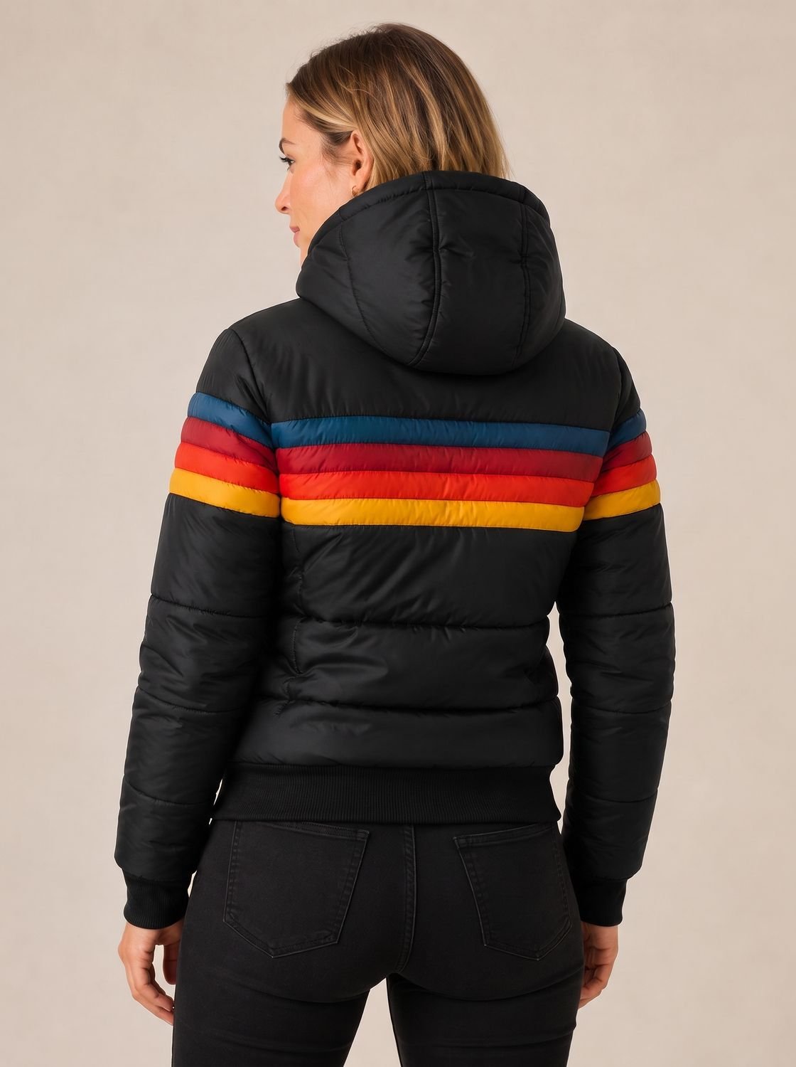 Women's Retro Stripe Hooded Puffer Jacket