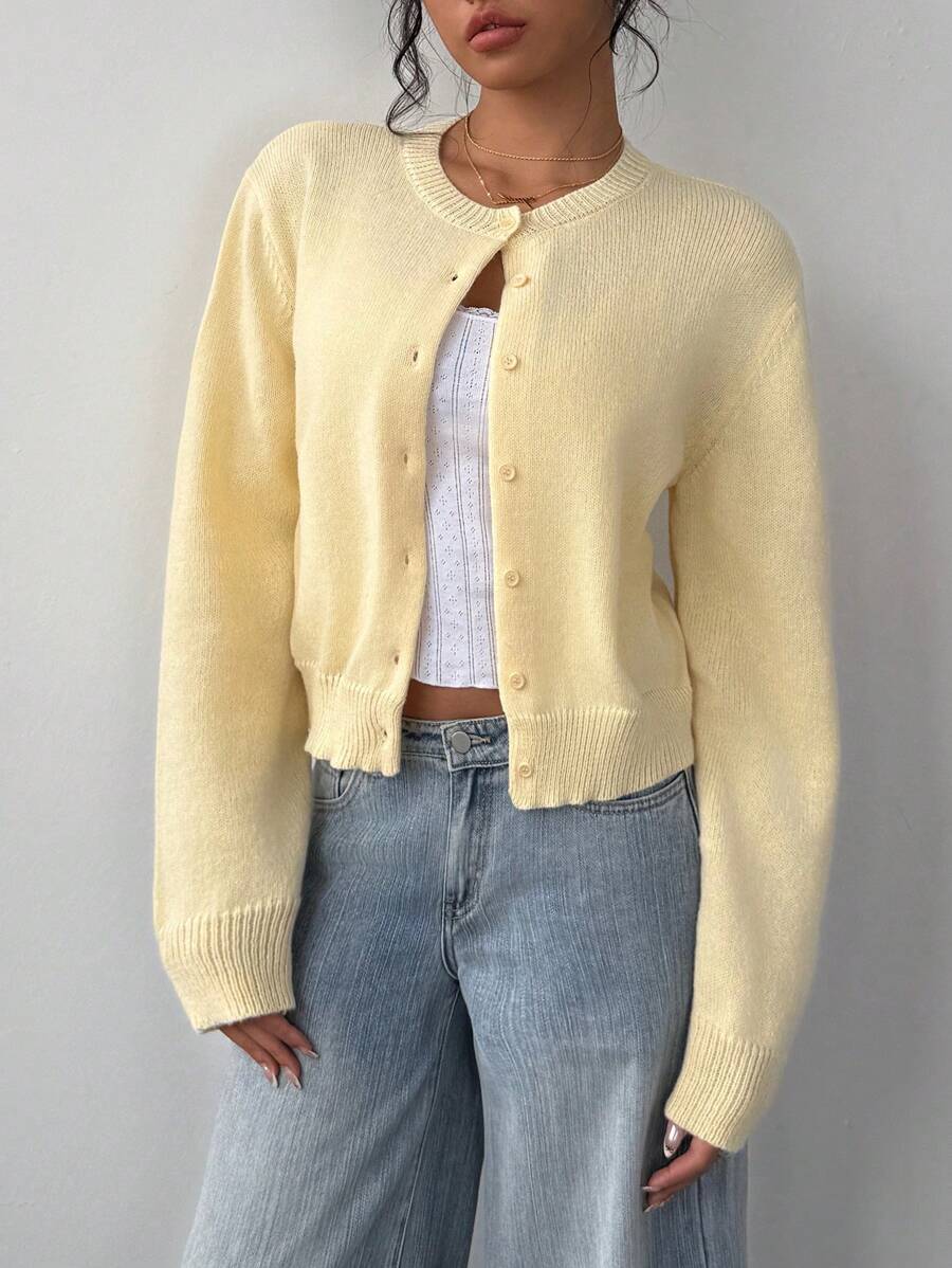 Women's Ribbed Cropped Button Cardigan