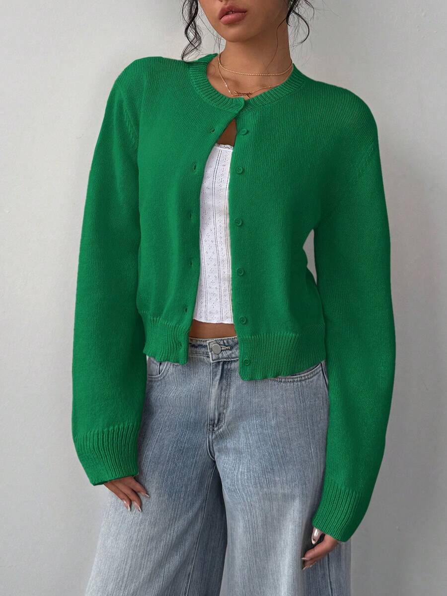 Women's Ribbed Cropped Button Cardigan