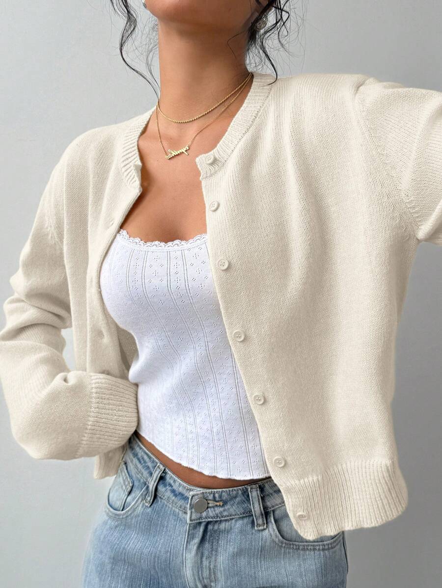Women's Ribbed Cropped Button Cardigan
