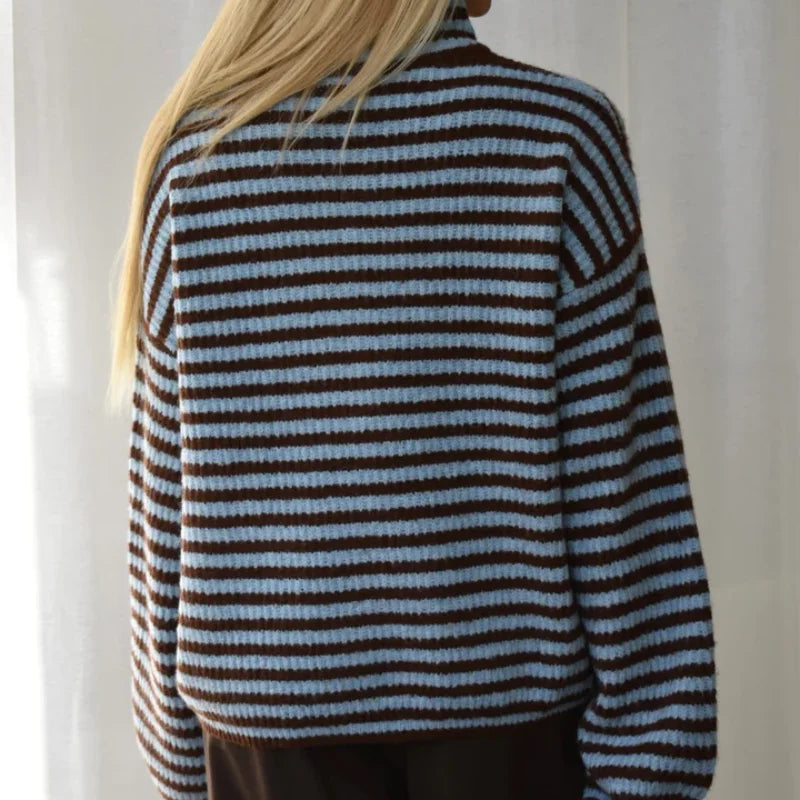 Women's Chunky Rib Zip-Up Cardigan with High Collar