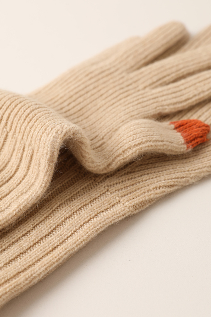 Women's Ribbed Knit Gloves with Contrast Fingertips