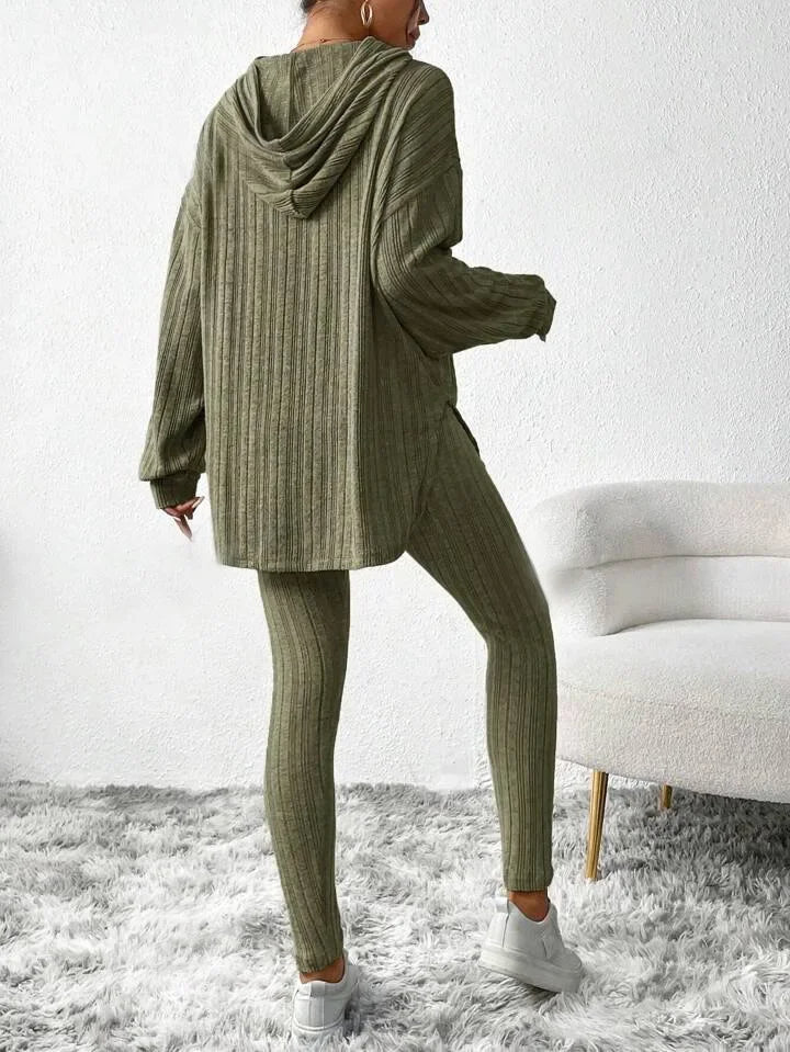 Women's Ribbed Longline Hoodie & Leggings Lounge Set