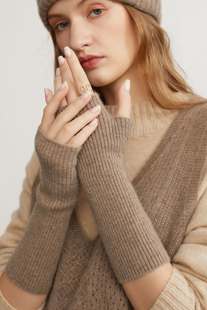Women's Ribbed Knit Long Fingerless Gloves