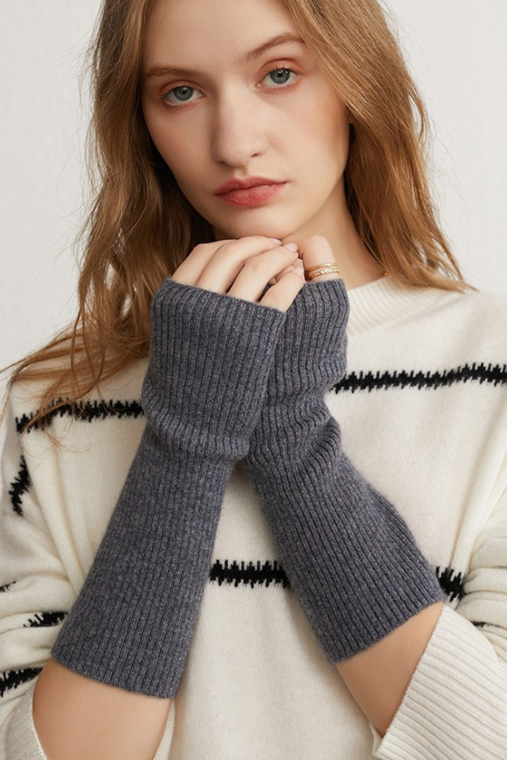 Women's Ribbed Knit Long Fingerless Gloves