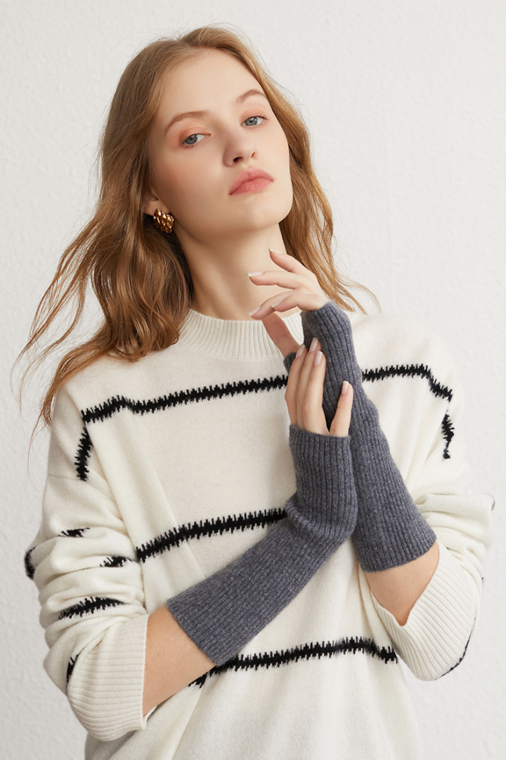 Women's Ribbed Knit Long Fingerless Gloves