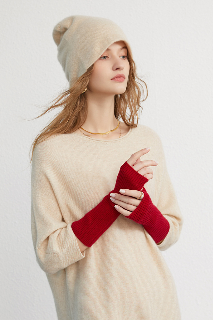 Women's Ribbed Knit Long Fingerless Gloves