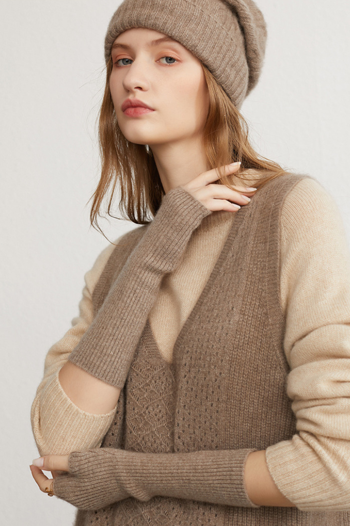 Women's Ribbed Knit Long Fingerless Gloves