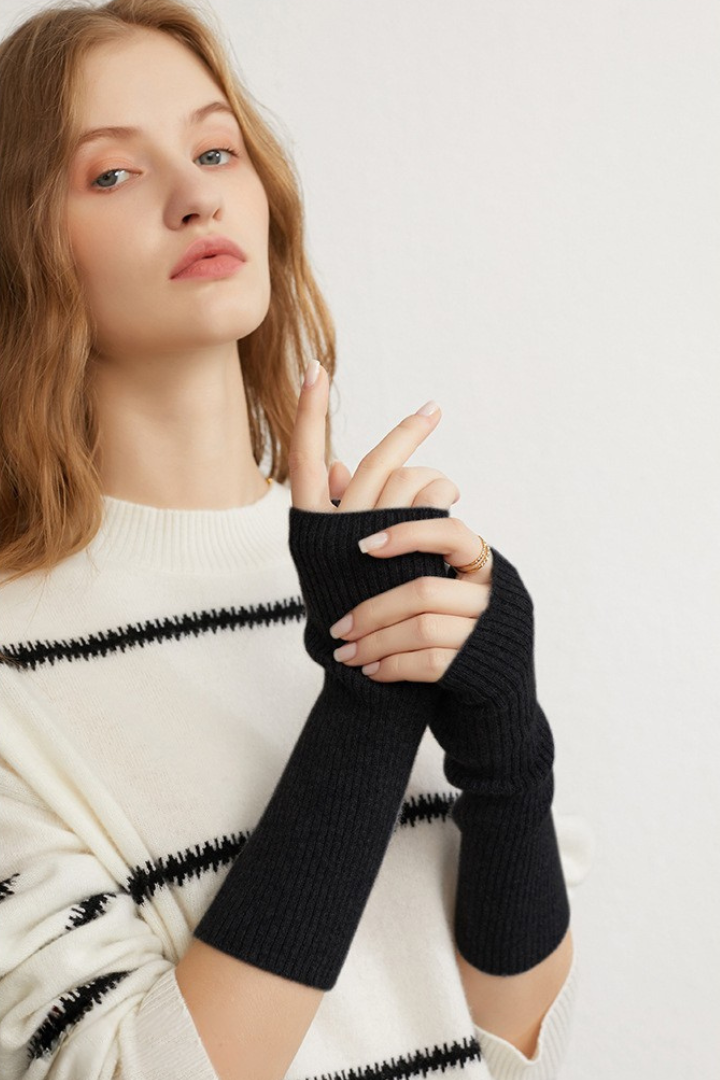 Women's Ribbed Knit Long Fingerless Gloves