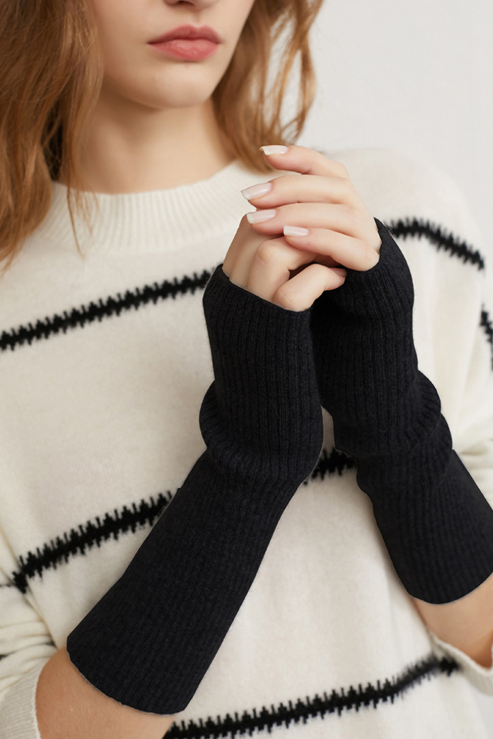 Women's Ribbed Knit Long Fingerless Gloves