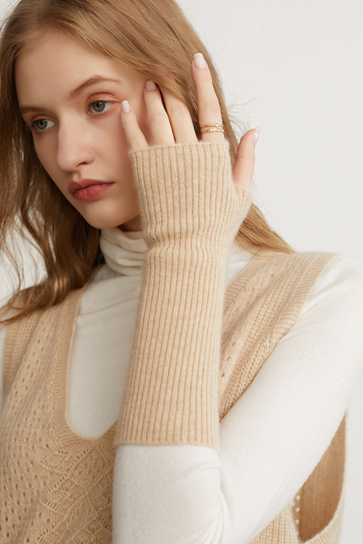 Women's Ribbed Knit Long Fingerless Gloves
