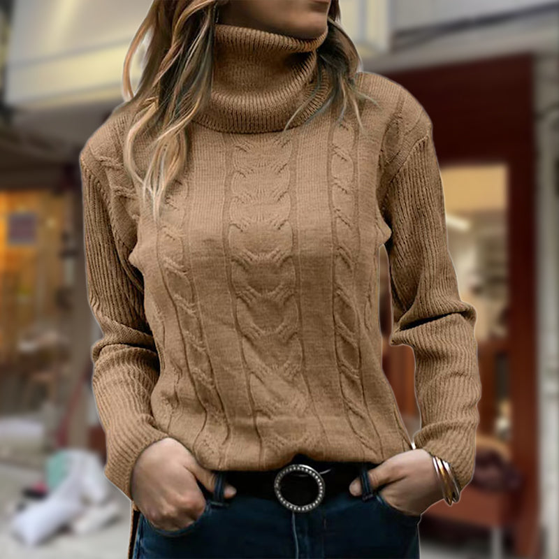 Women's Ribbed Cuff Cable Knit Roll Neck Jumper