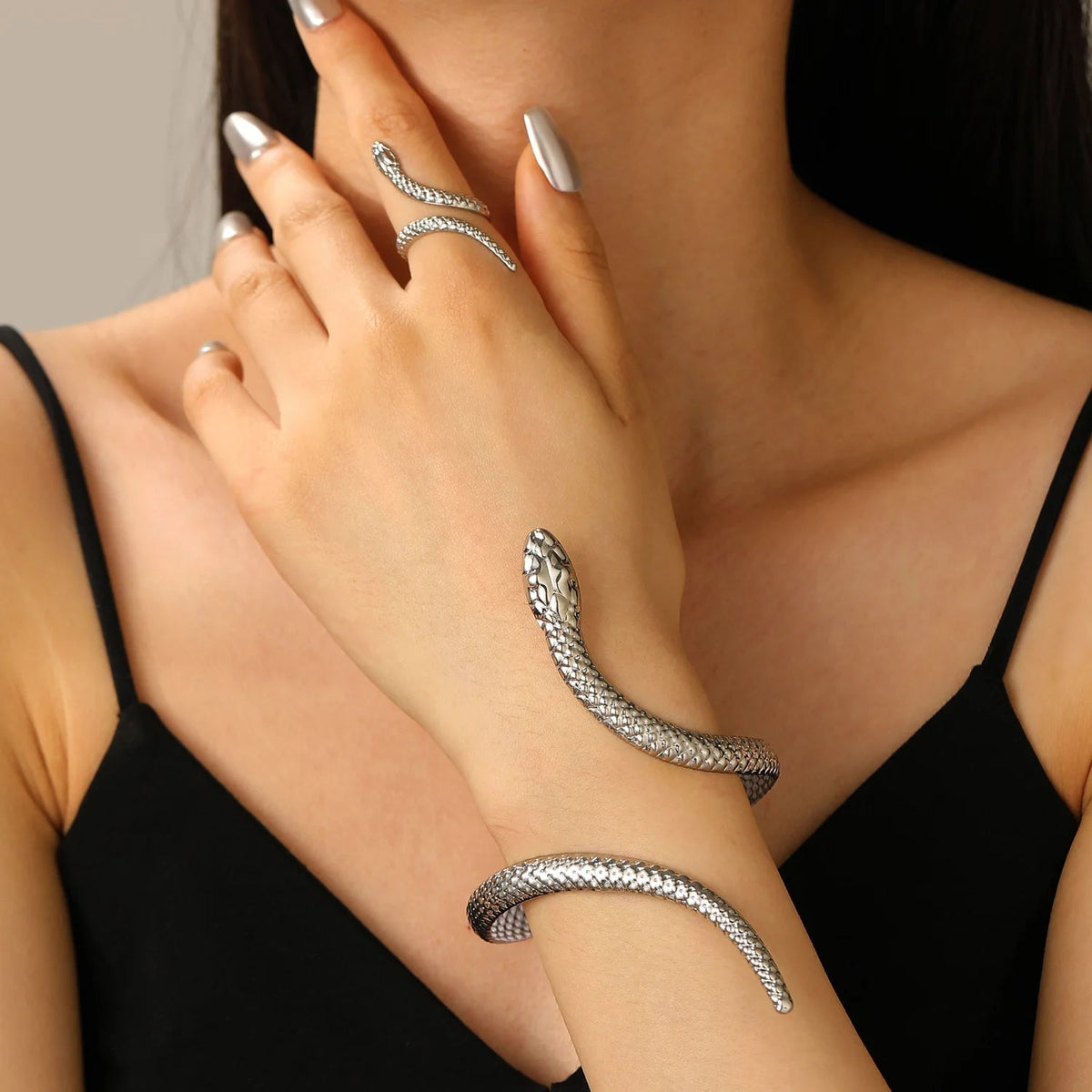Women's Serpent Cuff Bracelet and Ring Set